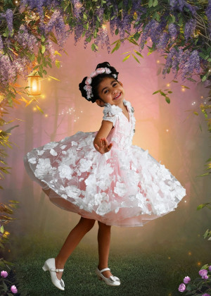 Pink Lace Tulle Pearl Embellished Tutu Flower Girl Dress